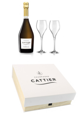 Champagne-Cattier Coffret-Brut-Premier-Cru-2-flûtes